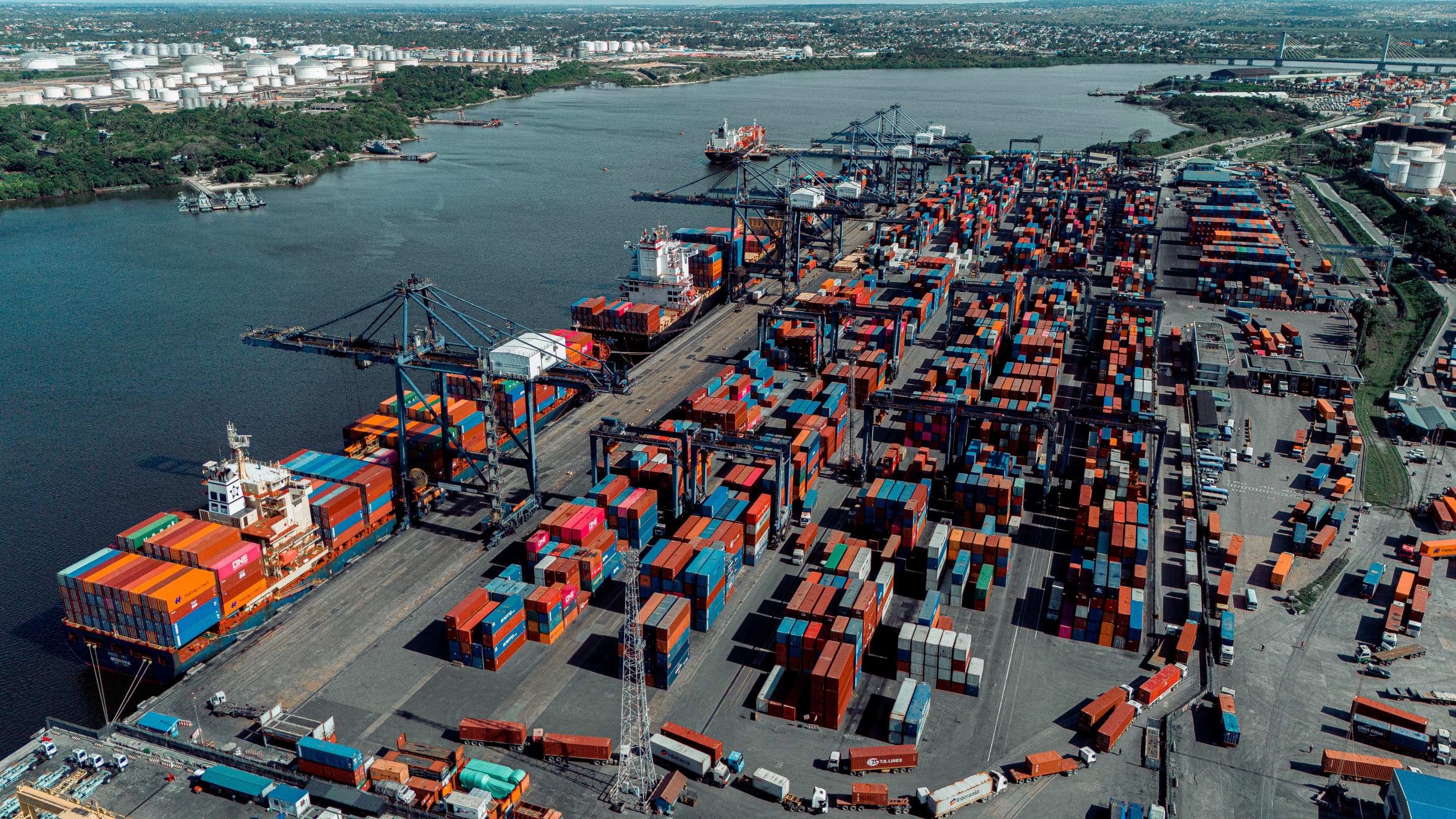 Aerial view of container operations at the Port of Dar es Salaam